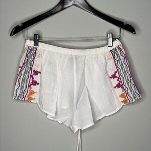 RAGA Anthropologie Embroidered Bohemian Beach Cover-up Shorts White Size Small
